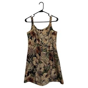 Dressbarn Vintage Tropical Floral Romper Brown Green Sleeveless Scoop Neck SZ 10